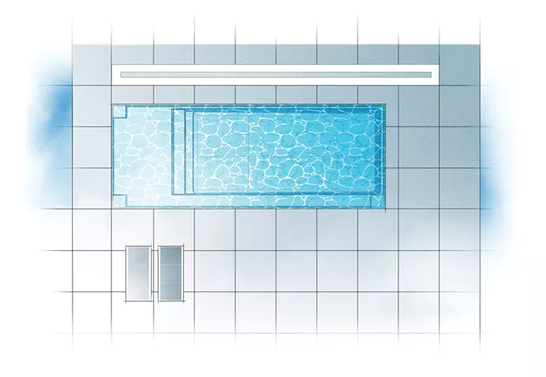 The Apex fiberglass pool - Architectural rendering aerial view
